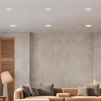 Maxxima 4 in. Ultra-Thin Recessed Anti-Glare LED Downlight, Canless IC Rated, 5 Color Temperature Selectable 2700K/3000K/3500K/4000K/5000K, Dimmable Square Stone Gray Trim, 90 CRI