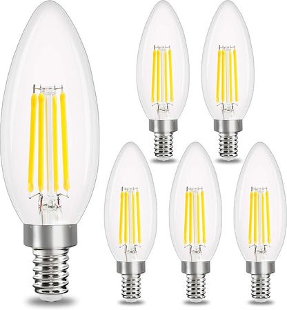 comzler E12 LED Candelabra Bulb Dimmable, Chandelier Light Bulb 5000K Daylight White,40W Equivalent,Type B Ceiling Fan Bulbs,C35 B11 Edison Filament Candle Bulbs Candle Lights,400LM,Pack of 6