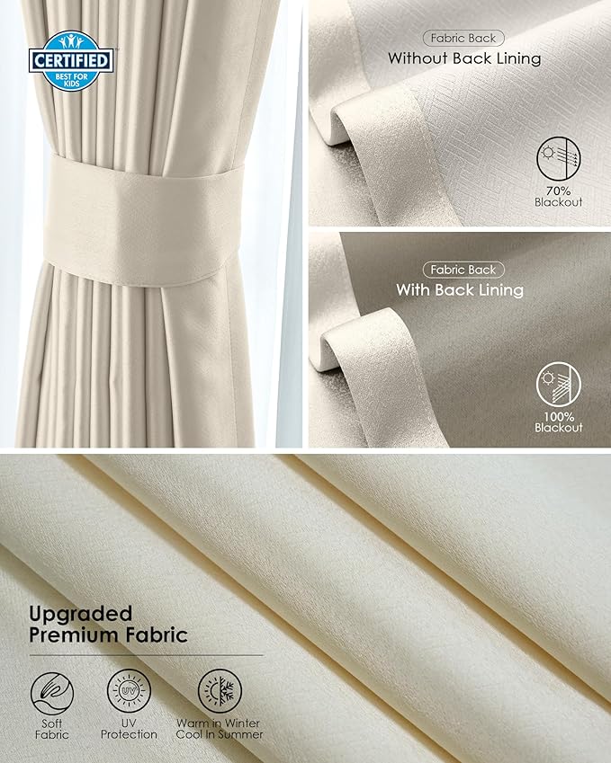 Yoolax Motorized Curtains with Remote, Blackout Curtains with Voice Control, Smart Retractable Shades for Living Room, Bedroom, Compatible with Alexa Google Home, APP Control, Custom Size,Champagne