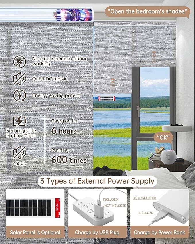 Kincmo Motorized Blinds with Remote, Light Filtering Roller Shades Work with Apple Homekit,Alexa,Google Home, Custom Electric Blinds with App,Voice Control (60% Blackout Atlantic Grey)