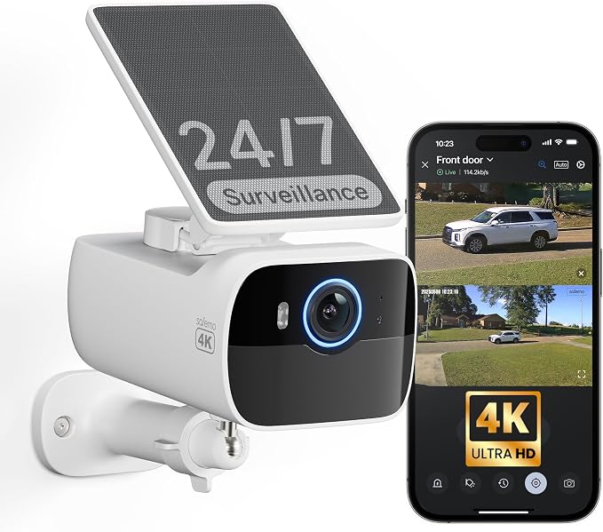 4K Security Camera Wireless Outdoor, Cameras for Home Security with Adjustable Solar Panel, AI Motion Detection, 24/7 Snapshot Recording, Color Night Vision, 2.4GHz WiFi, No Monthly Fee