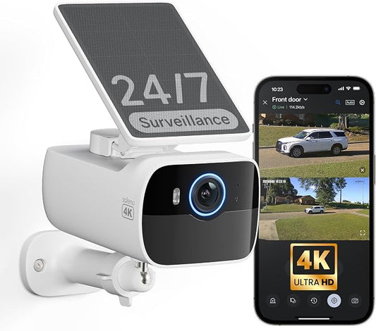 4K Security Camera Wireless Outdoor, Cameras for Home Security with Adjustable Solar Panel, AI Motion Detection, 24/7 Snapshot Recording, Color Night Vision, 2.4GHz WiFi, No Monthly Fee