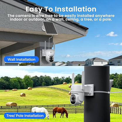 xmartO Wire-Free Solar Security Camera Outdoor Wireless, 4MP 2K QHD PTZ AI Tracking Security Camera, 5G Dual Band WiFi6, 8700mAh Battery, All-Weather Solar Charging, WiFi6 Long Range, No Monthly Fees