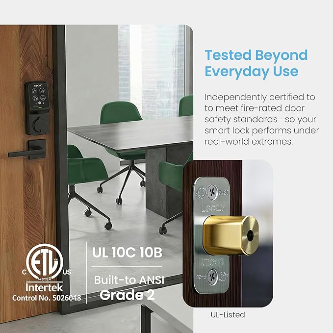 Lockly Guard Deadbolt PGD728WPU Commercial Smart Lock – UL10B/10C Fire Rated Keypad Deadbolt with Fingerprint, Wi-Fi & Bluetooth, Alexa & Google Compatible, 8 AA Batteries, Rekeyable Door Lock