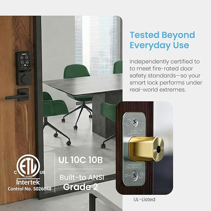 Lockly Guard Deadbolt PGD728WPU Commercial Smart Lock – UL10B/10C Fire Rated Keypad Deadbolt with Fingerprint, Wi-Fi & Bluetooth, Alexa & Google Compatible, 8 AA Batteries, Rekeyable Door Lock