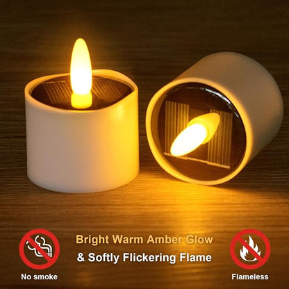 HL Solar Tea Lights Outdoor Waterproof, 8PCS 2.4''x2'' Flickering Flameless Candles, Dusk to Dawn Rechargeable Battery LED Tea Lights for Lantern, Garden, Camping, Home Decor (Warm White)