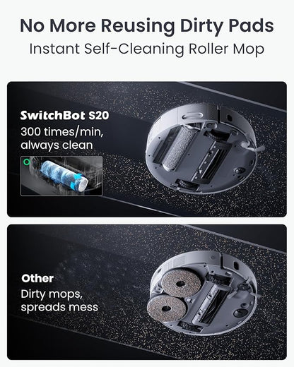 SwitchBot S20 Robot Vacuum and Mop with Matter, 10000Pa Powerful Suction, Roller Mop, AI Navigation, Auto Mop Washing & Drying, 90 Days Hands-Free, Self-Emptying, Works with AppleHome Alexa GoogleHome