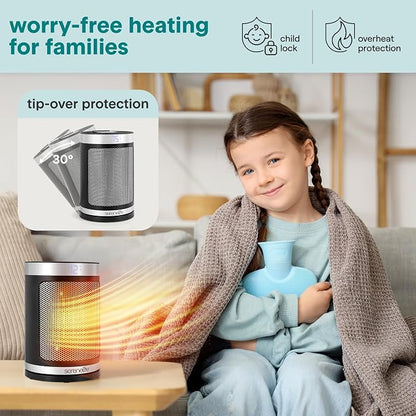 SereneLife Smart Space Heater – 1500W Indoor Electric Heater with Thermostat, Remote Control, 12-Hour Timer, Wi-Fi Enabled PTC Ceramic Heating for Home and Office, Black (5.9" x 5.9" x 9.5")