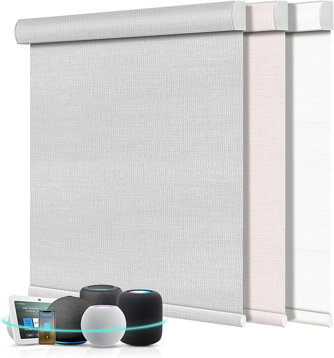 Aprilsmart Motorized Blinds with Remote,Compatible with Apple HomeKit Alexa Google Home- Voice and app Control,Motorized Roller Shades 100% Blackout Custom Size(Westray Blanc-04)