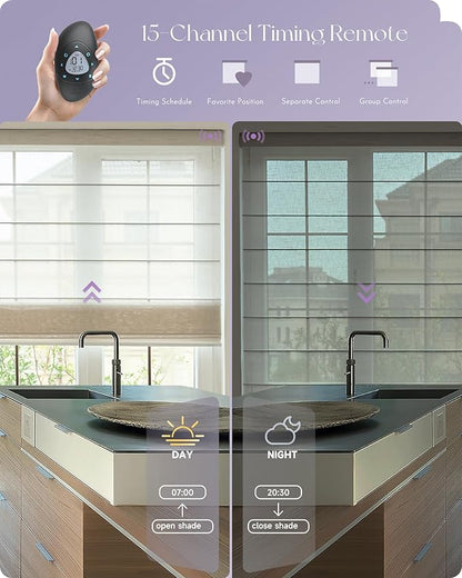 Graywind Smart Roman Shades 20% Blackout Compatible with Alexa Google Rechargeable Motorized Window Blinds Remote Control View Visible Plain Fold, Custom Size (Semi-Sheer Ecru)