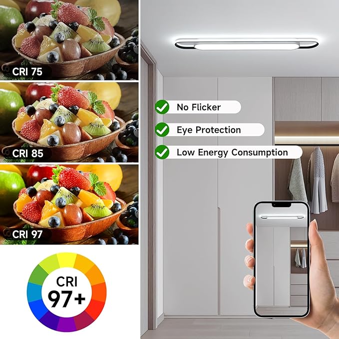 4Ft Smart Modern LED Ceiling Lights,65W High Brightness Linear Flush Mount Light Fixture,48" Dimmable Led Ceiling Lamp with Remote Control for Kitchen,Garage,Hallway,Laundry,Study Room.