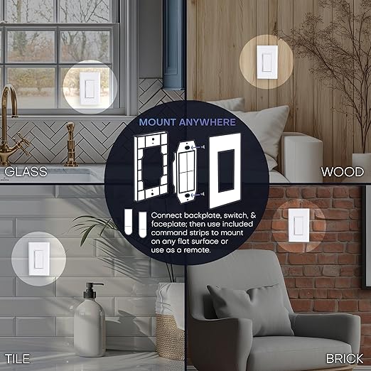 RunLessWire Fan & Light Battery-Free DIY Wireless Light Switch Kit 150ftRF Range Kinetic for Bathrooms & Ceiling Fans: 1 Dual Remote Switch Controls 2 5A On/Off Receivers Separately Brown