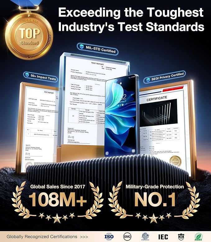 UltraGlass Unbreak Top 9H+ Glass for Samsung Galaxy S25 Ultra Privacy Screen Protector [Military Grade Shatterproof & Longest Durable] S25 Ultra Screen Protector Tempered Glass, 2 Pack [Black]