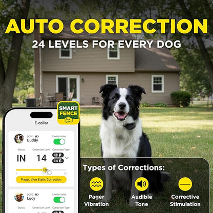 Dogtra SMART Fence Wireless Electric Dog Fence System - No Subscription, 2-Tier Alarm & App Alerts, No-Dig Up to 3/4 Acre, Tone/Vibration/Static, IPX9K Waterproof, Safe Portable Freedom Pets 35 lbs+