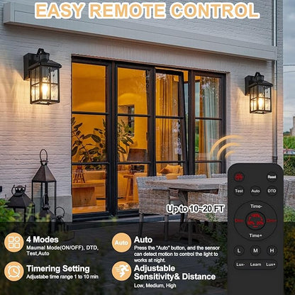 Porch Lights with GFCI Outlet with Remote,Dusk to Dawn Motion Sensor Outdoor Light, Upgraded 4 Lighting Modes Exterior Fixture Waterproof Outside Lights for House Patio Garage