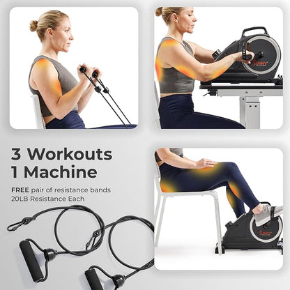 Sunny Health & Fitness 2-in-1 Smart Magnetic Pedal Exerciser, Compact Indoor Under-Desk Mini Exercise Bike for Full Body Cardio Workout and Physical Therapy, Free SunnyFit Training App Connection