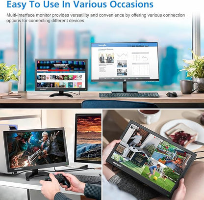 Haiway 15.6 Inch Small HDMI Monitor, 1366x768 Resolution Security CCTV Monitor with HDMI BNC VGA AV USB Ports, Built-in Speakers LED Monitors for PC, Laptop and Computer for Home Office Warehouse