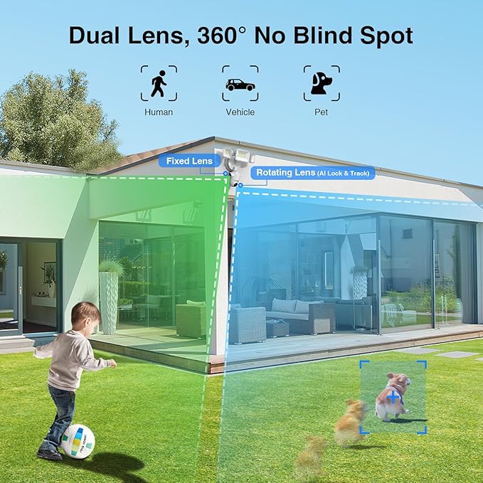 Onforu 5500LM Dual Lens Floodlight Camera Outdoor, 4MP 360° View Auto Tracking Smart Wired Security Flood Light, Dual Cam, Motion Detection, Built-In Siren, Night Vision, 2-Way Audio, Works with Alexa