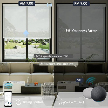 Motorized Solar Shades, Light Filtering Smart Blinds for Windows Automatic Blinds Compatible with Alexa, Falme Resistant Roller Shades Customized for Office Living Room (5% Openness Sliver)