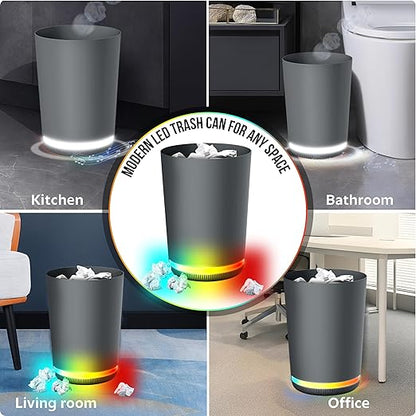 MVMT Trash Can with LED Light-Up Wireless Speaker - 9.8L (2.6 Gal) Smart Trash Bin, Bluetooth 360 Sound, Multi-Color LED Base, IPX4 Water-Resistant, FM Radio, Rechargeable Battery, Space-Saving Design