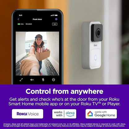 Roku Smart Home Wired Video Doorbell & Chime - 1080p HD Night Vision Ultrawide View Doorbell Camera with Motion & Sound Detection, 2-Way Audio & Compatible with Alexa & Google (Renewed)