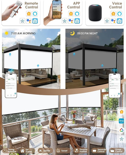 Kincmo Motorized Outdoor Shades for Patio Porch, Custom Outdoor Motorized Blinds with Remote, Waterproof & Windproof Patio Shades Work with Apple Home,Alexa,Google (0% Openness White)