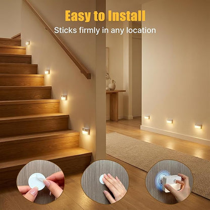 9 Pack Rechargeable Motion Sensor Stair Lights Indoor, Automatic Activated LED Night Light Wireless Battery Powered Portable Hallway Step Toilet Closet Lamp for Bedroom Kitchen