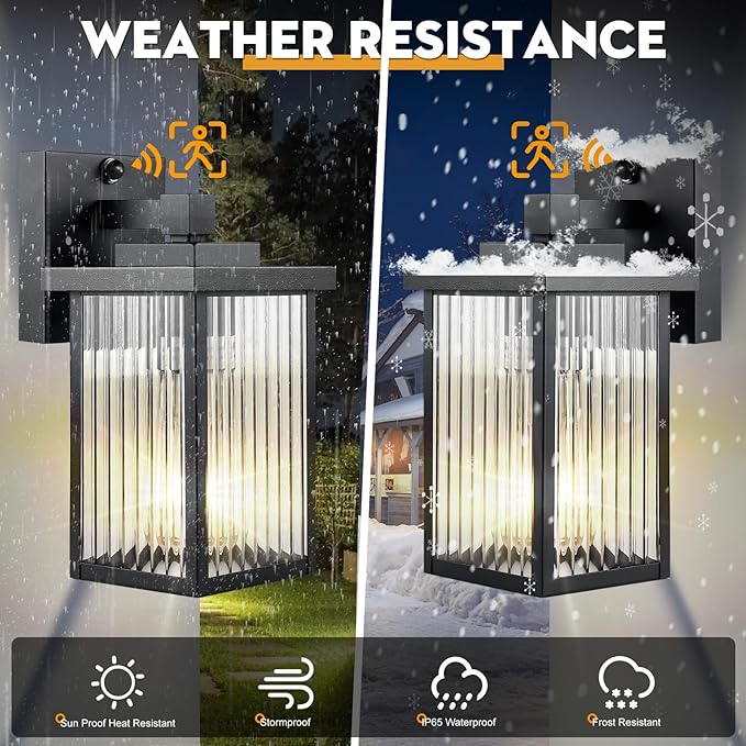2 Pack Outdoor Motion Sensor Lights, Dusk to Dawn Outdoor Wall Light Fixtures, Waterproof Exterior Lighting for Front Porch, Garage, Entryway, Yard, House (Black)