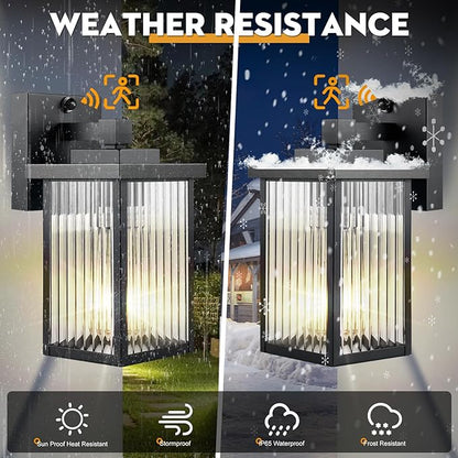 2 Pack Outdoor Motion Sensor Lights, Dusk to Dawn Outdoor Wall Light Fixtures, Waterproof Exterior Lighting for Front Porch, Garage, Entryway, Yard, House (Black)