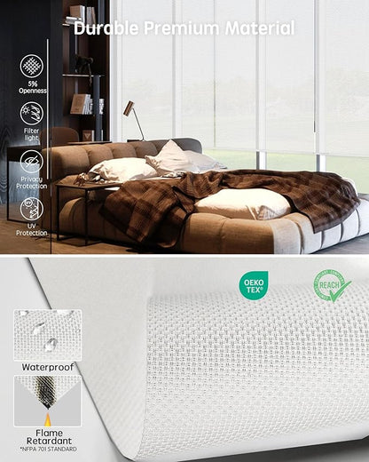 Yoolax Motorized Blinds with Remote, Flame Resistat mart Roller Shades Work with Alexa, Google, Apple Homekit, Custom Automatic Shades with Voice Control for Living Room (5% Openness White)