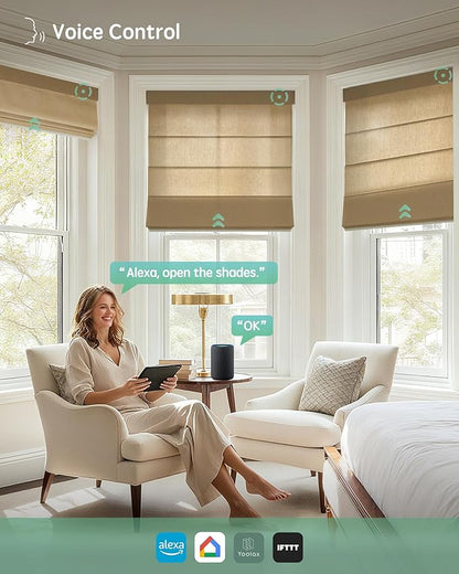 Yoolax Motorized Roman Shades with Remote, Smart Roman Shades for Indoor Windows, Light Filtering Automatic Blinds Work with Alexa, Google, Apple Homekit for Living Room, Customized (Haystack Yellow)