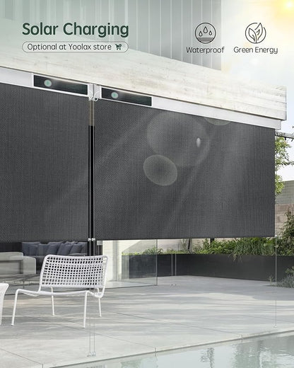 Yoolax Customized Motorized Outdoor Shades, Smart Blinds Compatible with Alexa Google, Remote Control Waterproof Blinds for Patio Porch Windows Outside (Blackout Black)