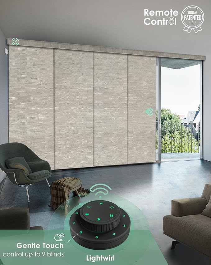 Yoolax Custom XL Smart Sliding Door Blinds, Motorized Sliding Panel Blinds Compatible with Alexa, Blackout Vertical Blinds for Glass Doors, Patio Doors, Closet Doors, Jacquard Coffee