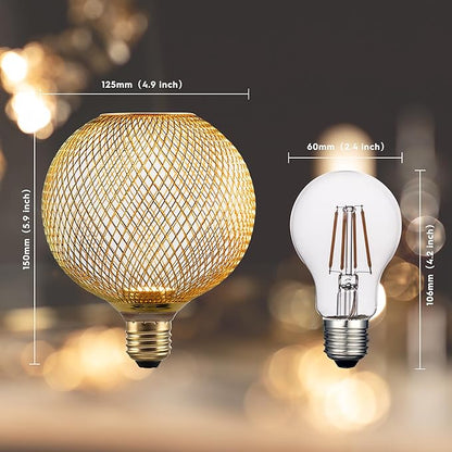 Unique Decorative LED Light Bulb, Fanvy Golden Metal Cage Edison Light, 40W Equivalent,125mm Bulb for Indoor Decor Floor lamp & Table lamp, 3.5W Cozy White 2200K Dimmable,MINI Bulb Series