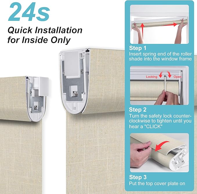 BERISSA Smart Motorized Blinds with Remote,No Drill Automatic Roller Blinds for Indoor Windows,Filter Linen Fabric,Electric Shades for Windows Home Office,See-Through Linen Beige,Custom Size