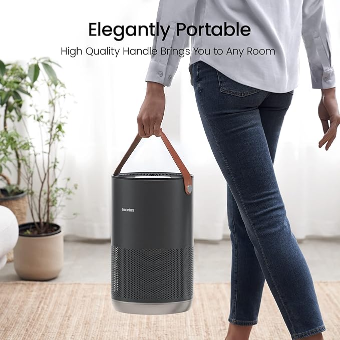 smartmi Air Purifiers for Home, Works with HomeKit Alexa, Smart Air Purifier with Handle, Auto Mode, 19db, 0.08 µm Particles Captured, P1 Dark Grey