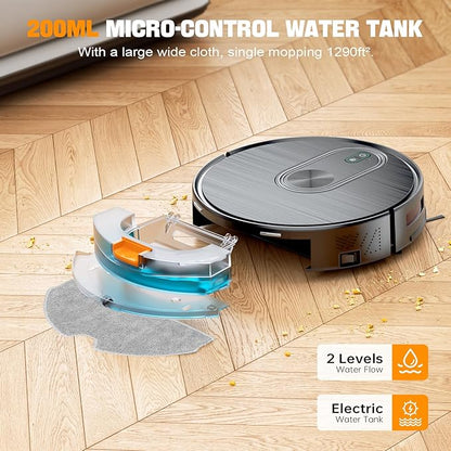 Robot Vacuum and Mop Combo, 6500Pa Strong Suction, 2 in 1 Robotic Vacuum with Gyro Inertial Navigation, 200 Min Runtime, App/Wi-Fi/Voice Control, Slim, for Pet Hair, Hard Floor, Carpet