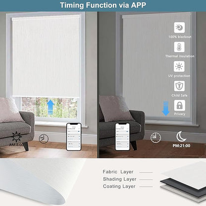 Bringnox Motorized Blinds with Remote,100% Blackout Smart Roller Blinds Compatible with Apple Homekit Google Home and Alexa Via HUB,and Customized (Safari White-03)