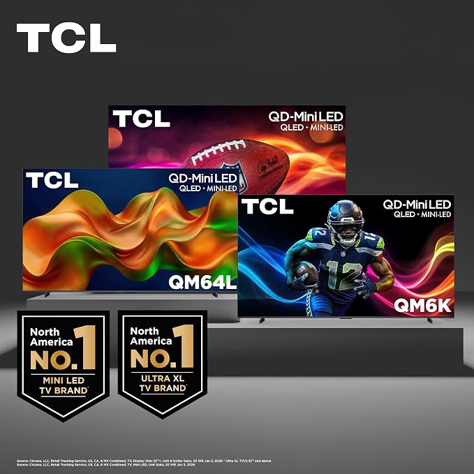 TCL 75 Inch Class QM64L Series | Mini LED QLED 4K HDR Smart Fire TV | 75QM64L, 2026 | 120Hz-144Hz High Brightness, Dolby Vision Atmos, Alexa+ Voice Remote AI Streaming Television | Amazon Exclusive