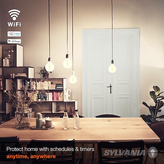 Sylvania WiFi LED Smart G25 Light Bulb, 5W Efficient with Filament, for Alexa/Google Assistant, Energy Star, Clear, 2700K, Soft White - 2 Pack (75798)