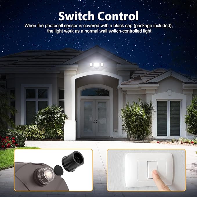 Onforu 80W LED Dusk to Dawn Flood Lights, 8000LM Brown Exterior Security Outdoor Lighting,IP65 Waterproof Outdoor 3 Adjustable Heads Photocell Light Fixture,6500K Floodlight for Garage,Patio,Yard