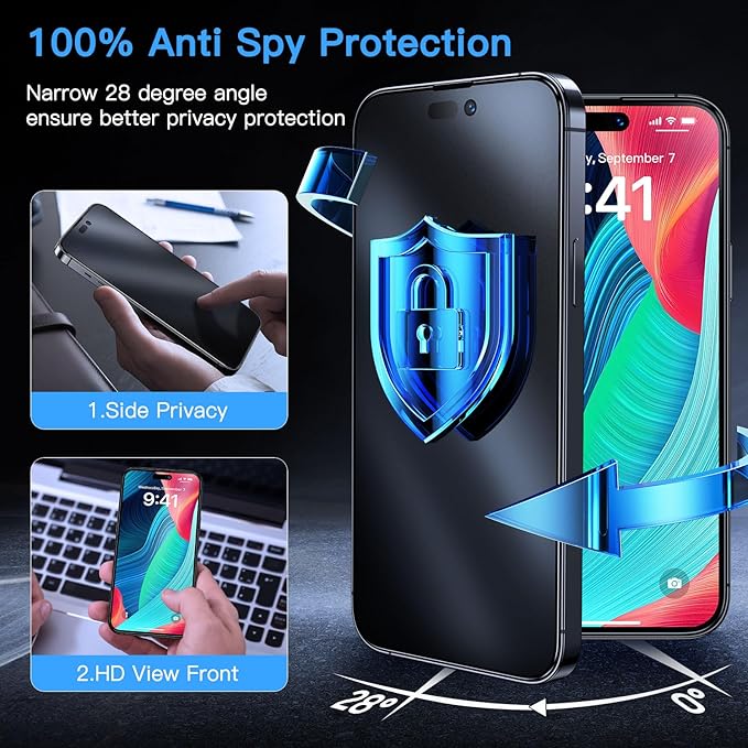Uyiton for iPhone 14 Pro Max Matte Privacy Screen Protector - Anti-Fingerprint [Easy to Install] Anti-Spy Shatterproof Full Coverage 9H Tempered Glass Screen Cover, 2 Pack