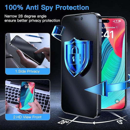 Uyiton for iPhone 14 Pro Max Matte Privacy Screen Protector - Anti-Fingerprint [Easy to Install] Anti-Spy Shatterproof Full Coverage 9H Tempered Glass Screen Cover, 2 Pack