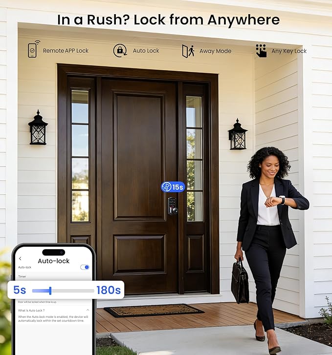 Veise VE028 Built-in Wi-Fi Smart Lock with Knob, Fingerprint Keyless Entry with Handle, App Remote & Voice Control, Electronic Digital Keypad for Front Door and Bedroom, IP65 Waterproof, Matte Black