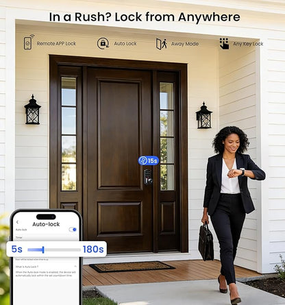 Veise VE028 Built-in Wi-Fi Smart Lock with Knob, Fingerprint Keyless Entry with Handle, App Remote & Voice Control, Electronic Digital Keypad for Front Door and Bedroom, IP65 Waterproof, Matte Black