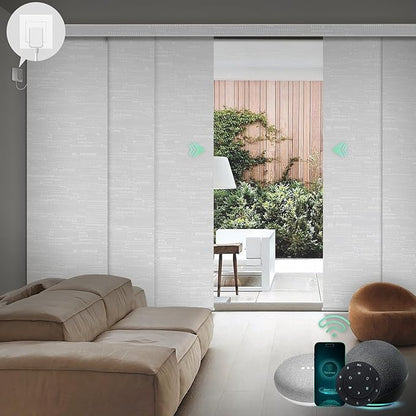 Yoolax Custom XL Smart Sliding Door Blinds, Motorized Sliding Panel Blinds Compatible with Alexa, Blackout Vertical Blinds for Glass Doors, Patio Doors, Closet Doors, Jacquard White