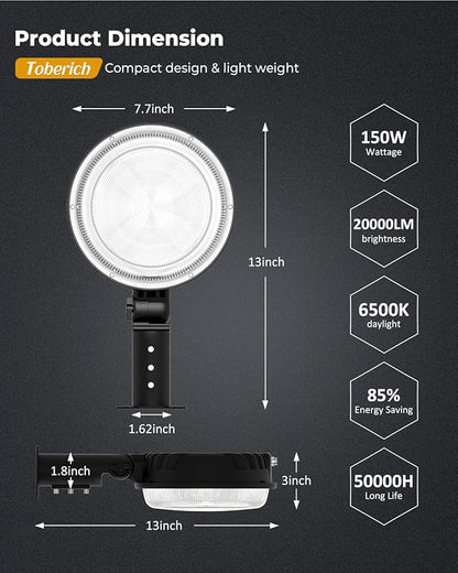 LED Barn Light, 150W 20000LM Yard Area Lights Dusk to Dawn Outdoor Lighting with Upgraded Photocell 6500K Adjustable Angle Daylight IP66 Waterproof Street Lights for Security/Farmhouse/Garage