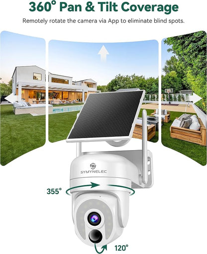 SYMYNELEC 2.4/5GHz Solar Security Cameras Wireless Outdoor, 100% Wire-Free