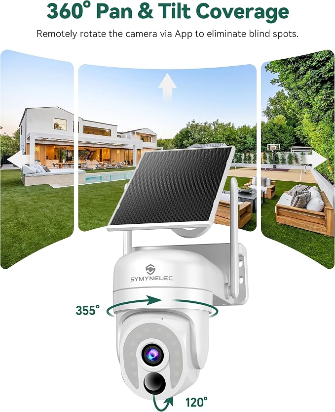 SYMYNELEC 2.4/5GHz Solar Security Camera Wireless Outdoor, 100% Wire-Free