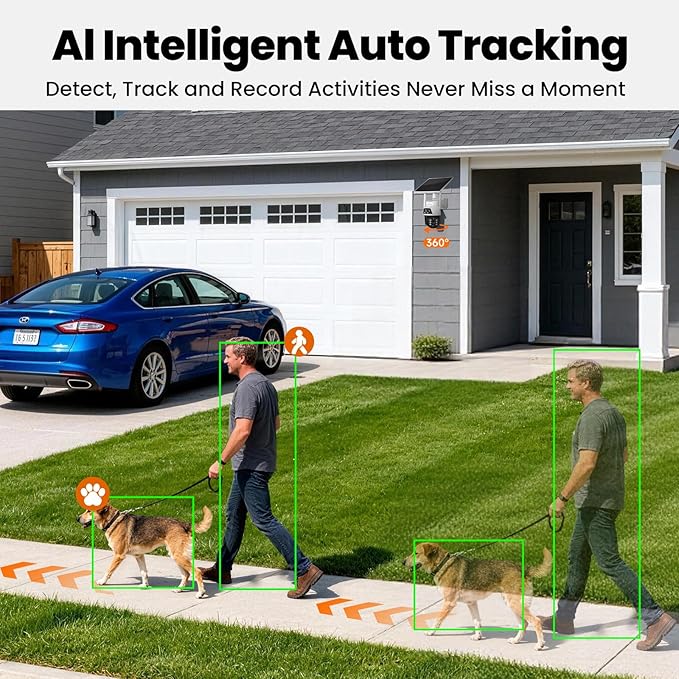 Dual Lens Wireless Home Security System Outdoor, Solar-Powered, 4PCS 2-in-1 Cameras, 10CH 4K NVR, 500GB HDD, 2.4/5GHz WiFi 6, AI Tracking, 360° PTZ, Color Night Vision, IP66, No Monthly Fee